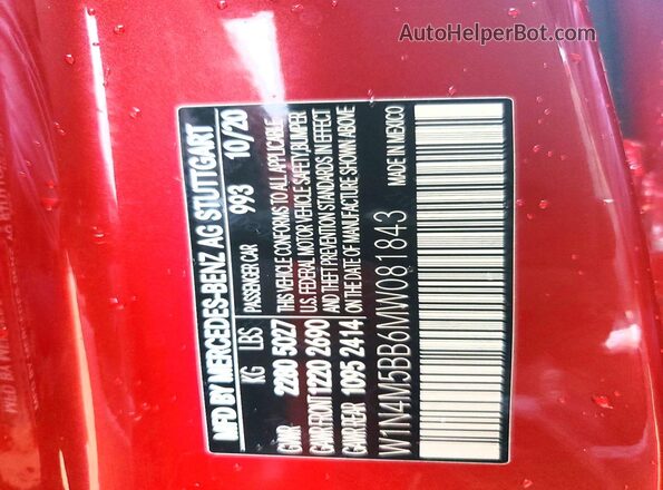 W1N4M5BB6MW081843 2021 MERCEDES-BENZ GLB-CLASS Red Widok naklejki z numerem VIN