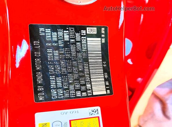 JHMFL5G40TX000551 2026 HONDA CIVIC Red Widok naklejki z numerem VIN