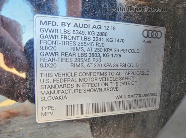 WA1LXAF73LD002562 2020 AUDI Q7 Black Սալոնի 360 աստիճան տեսք
