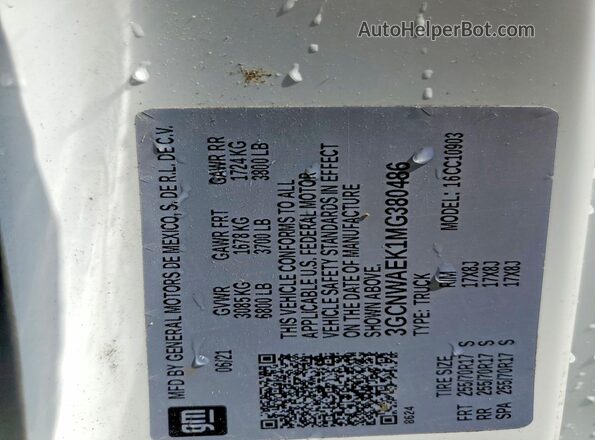 3GCNWAEK1MG380486 2021 CHEVROLET SILVERADO White VIN sticker view