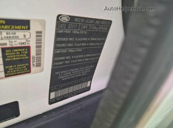 SALWR2FK0HA162357 2017 LAND ROVER RANGE ROVER White Widok tylnych siedzeń