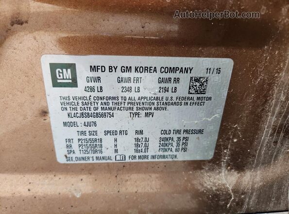KL4CJBSB4GB569754 2016 BUICK ENCORE Tan VIN կոդի պիտակի տեսք