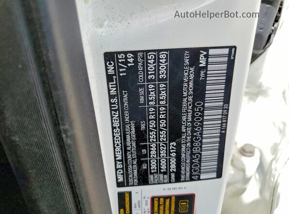 4JGDA5JB8GA690950 2016 MERCEDES-BENZ GLE Белый Вид наклейки с VIN-кодом