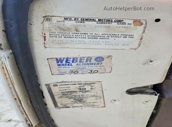 1Z37L7S438496 1977 CHEVROLET CORVETTE White VIN sticker view