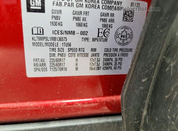 KL79MPSL1MB136575 2021 CHEVROLET TRAILBLAZER Red Սալոնի հետևի տեսք