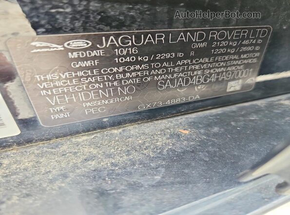 SAJAD4BG4HA970001 2017 JAGUAR XF Black ძრავის განყოფილების ხედი