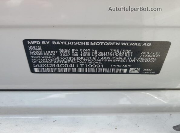 5UXCR4C04LLT19991 2020 BMW X5 White Widok wnętrza 360 stopni
