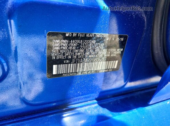 JF1VA2M66H9806287 2017 SUBARU WRX Blue Widok naklejki z numerem VIN