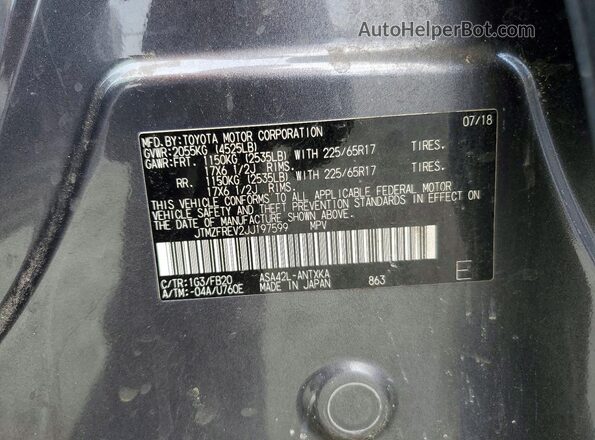 JTMZFREV2JJ197599 2018 TOYOTA RAV4 Gray Widok wnętrza 360 stopni