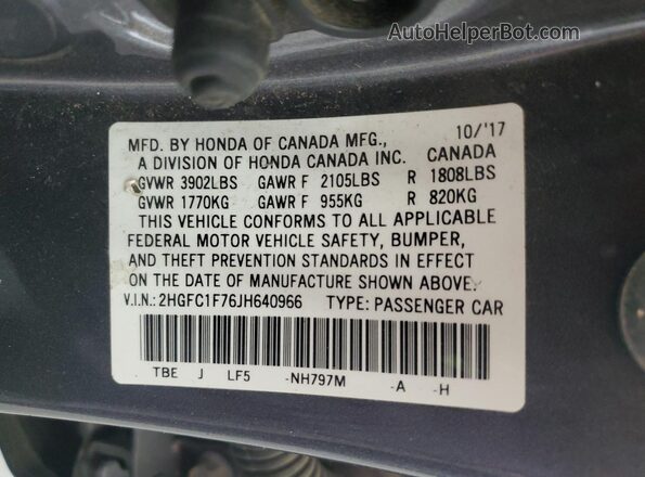 2HGFC1F76JH640966 2018 HONDA CIVIC Gray სალონის 360-გრადუსიანი ხედი