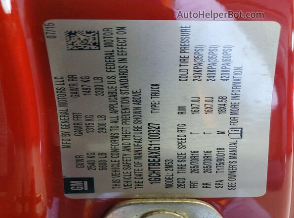 1GCHTBEAXG1100327 2016 CHEVROLET COLORADO Burgundy Widok naklejki z numerem VIN