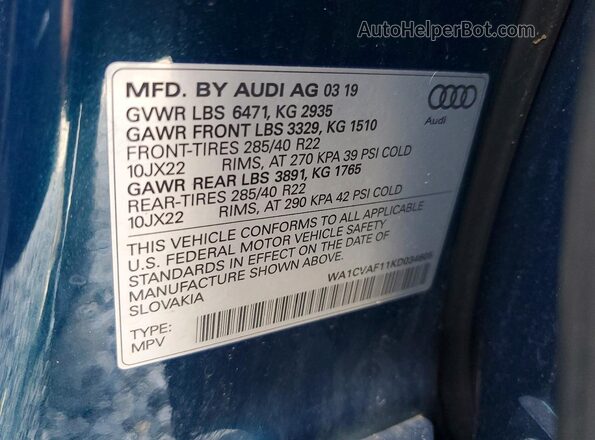 WA1CVAF11KD034605 2019 AUDI Q8 Green Սալոնի 360 աստիճան տեսք