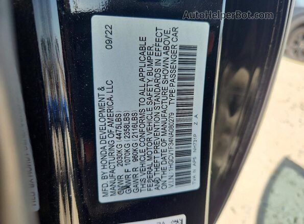 1HGCV1F34NA080279 2022 HONDA ACCORD Black VIN კოდის სტიკერის ხედი