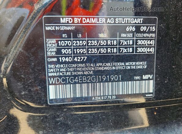 WDCTG4EB2GJ191901 2016 MERCEDES-BENZ GLA-CLASS Black Vista interior de 360 grados