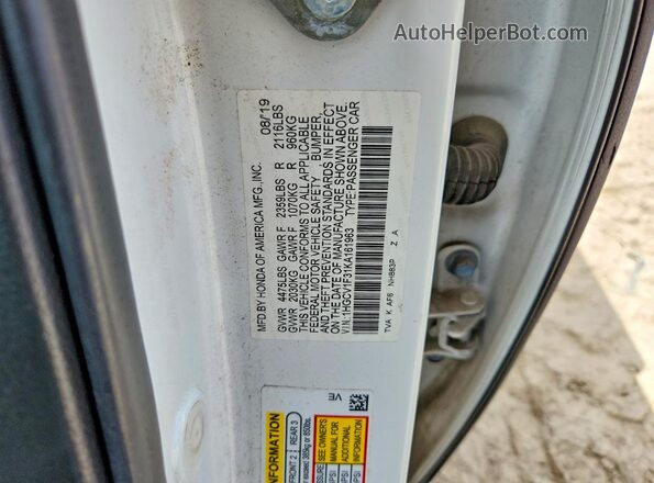 1HGCV1F31KA161963 2019 HONDA ACCORD Белый Вид наклейки с VIN-кодом