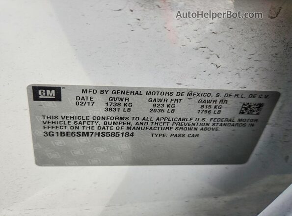 3G1BE6SM7HS585184 2017 CHEVROLET CRUZE White VIN sticker view