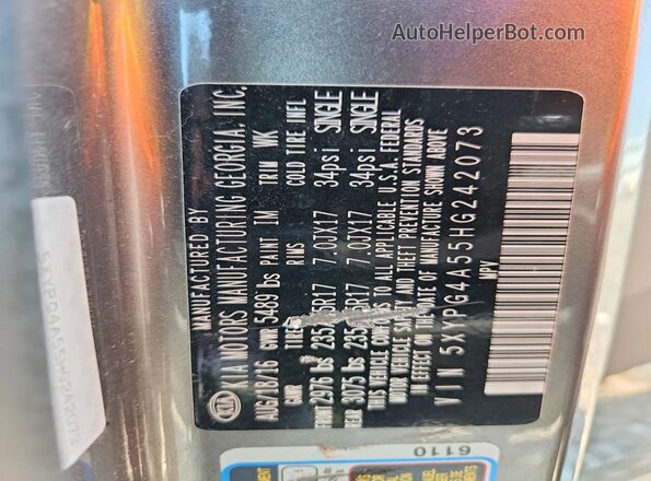 5XYPG4A55HG242073 2017 KIA SORENTO Gray Vista interior de 360 grados