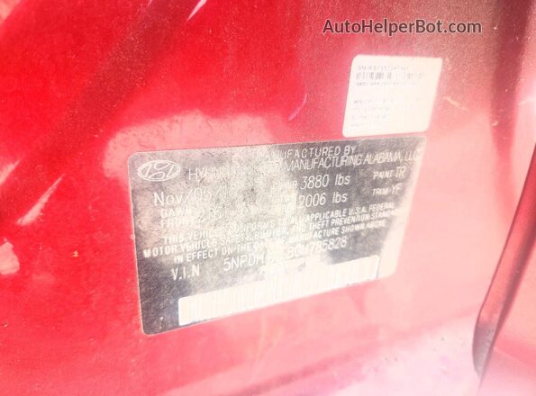 5NPDH4AE8GH785828 2016 HYUNDAI ELANTRA Red Widok naklejki z numerem VIN