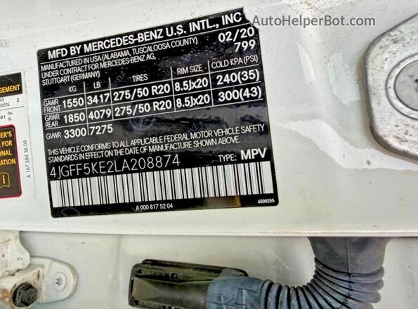 4JGFF5KE2LA208874 2020 MERCEDES-BENZ GLS White უკანა სალონის ხედი