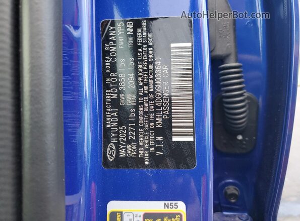 KMHLL4DG0SU033641 2025 HYUNDAI ELANTRA Blue 360 interior view