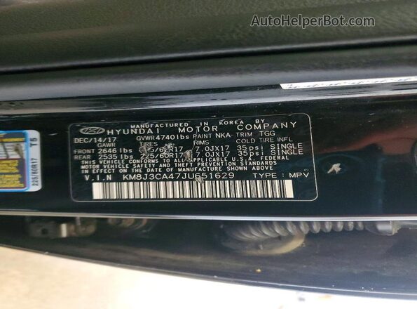 KM8J3CA47JU651629 2018 HYUNDAI TUCSON Black Widok wnętrza 360 stopni