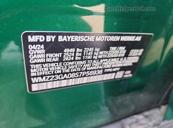 WMZ23GA08S7P56936 2025 MINI COUNTRYMAN Зеленый Панорамный вид салона 360°