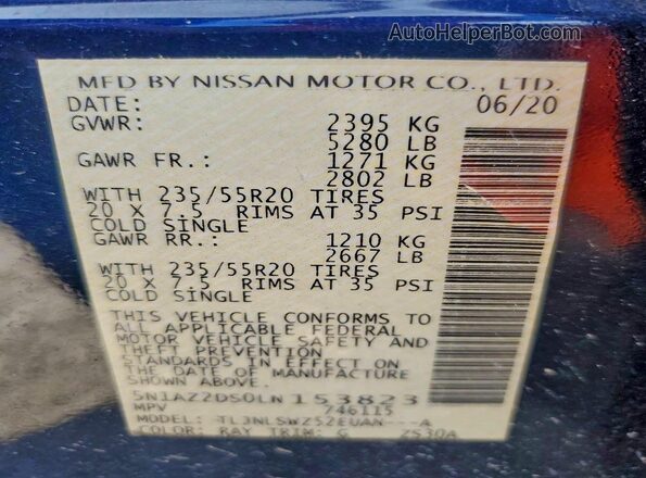 5N1AZ2DS0LN153823 2020 NISSAN MURANO Blue 