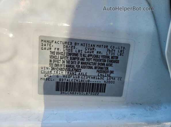 3N1CN8DV5SL875022 2025 NISSAN VERSA White Vista interior de 360 grados