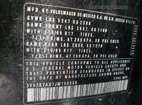 3VV3B7AX7JM106568 2018 VOLKSWAGEN TIGUAN Black Панорамний вид салону 360°