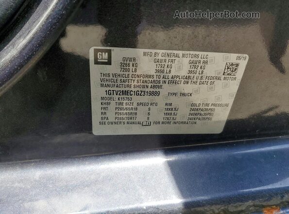 1GTV2MEC1GZ319889 2016 GMC SIERRA Black Вид наклейки з VIN-кодом