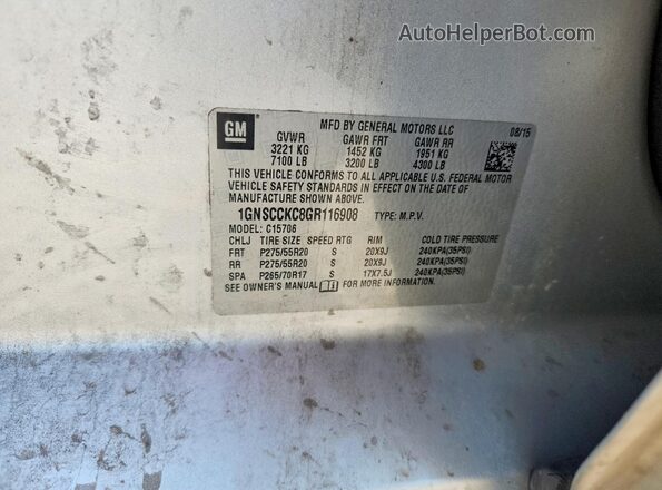 1GNSCCKC8GR116908 2016 CHEVROLET TAHOE Silver VIN կոդի պիտակի տեսք