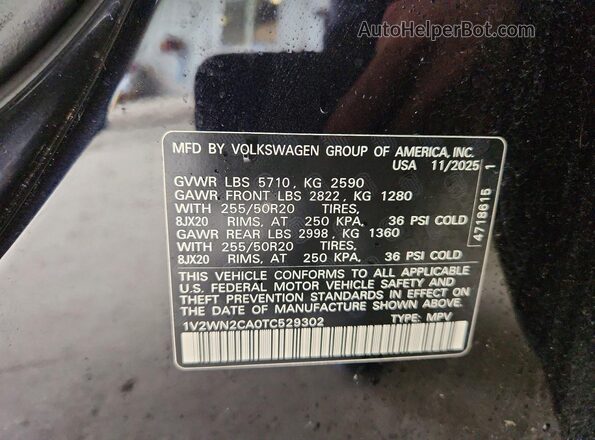 1V2WN2CA0TC529302 2026 VOLKSWAGEN ATLAS Black Vista interior de 360 grados