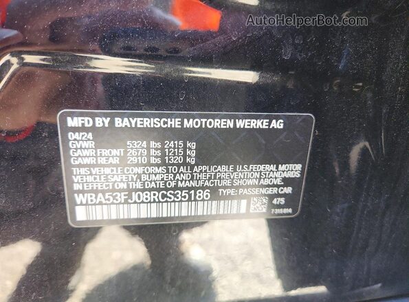 WBA53FJ08RCS35186 2024 BMW 5 SERIES Black Вид наклейки з VIN-кодом