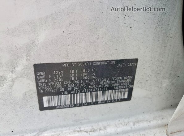 4S3GTAT60K3731914 2019 SUBARU IMPREZA White Vista de la etiqueta del VIN