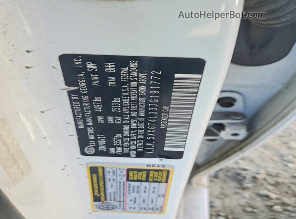 5XXGT4L33JG191772 2018 KIA OPTIMA White Vista de la etiqueta del VIN
