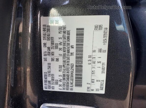 5LMCJ2C9XHUL21623 2017 LINCOLN MKC Charcoal Vista de la etiqueta del VIN