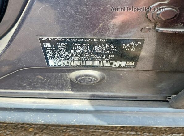 3CZRU5H52GM747433 2016 HONDA HR-V Charcoal VIN կոդի պիտակի տեսք