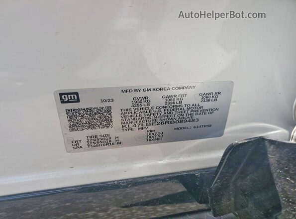 KL47LBE26RB089483 2024 BUICK OTHER White Вид наклейки з VIN-кодом