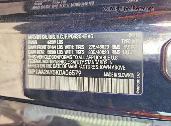 WP1AA2AY5KDA06579 2019 PORSCHE CAYENNE Black Widok wnętrza 360 stopni