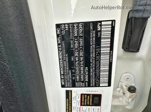 4JGFD6BB0MA387581 2021 MERCEDES-BENZ GLE White Vista interior trasera