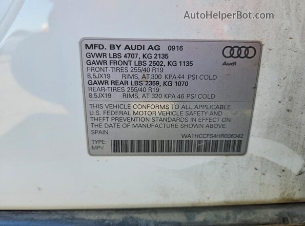WA1HCCFS4HR006342 2017 AUDI Q3 White VIN կոդի պիտակի տեսք