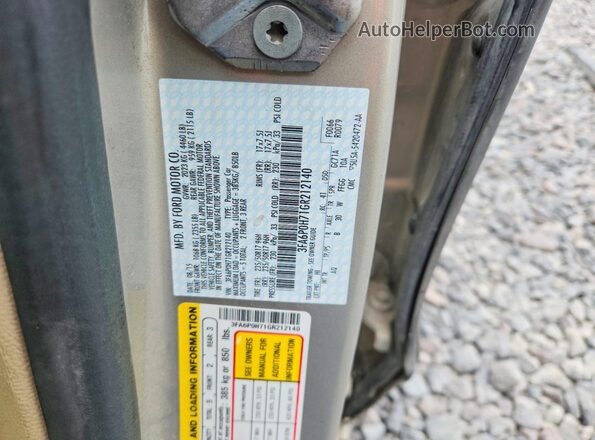 3FA6P0H71GR212140 2016 FORD FUSION Tan Vista de la etiqueta del VIN