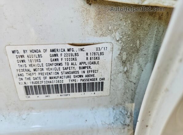 19UDE2F32HA013632 2017 ACURA ILX White VIN կոդի պիտակի տեսք