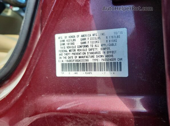 19UDE2F36GA020288 2016 ACURA ILX Burgundy Vista del compartimento del motor