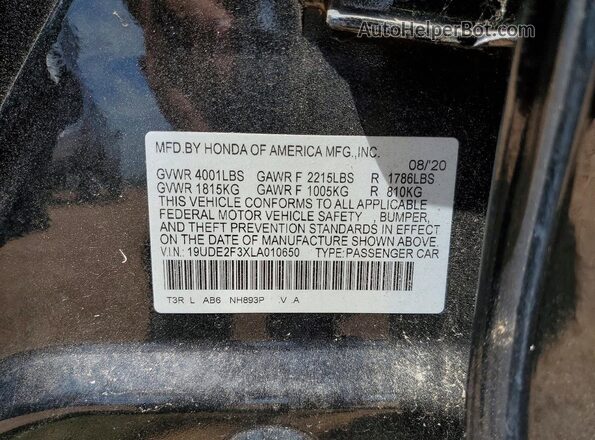 19UDE2F3XLA010650 2020 ACURA ILX Black Widok komory silnika