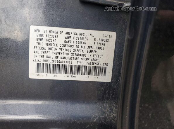19UDE2F72GA013082 2016 ACURA ILX Gray VIN sticker view