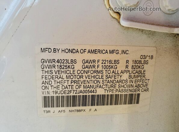 19UDE2F72JA005443 2018 ACURA ILX White Շարժիչի բաժամունքի տեսք