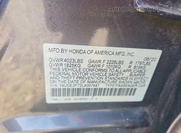 19UDE2F72LA007647 2020 ACURA ILX Brown Вид підкапотного простору