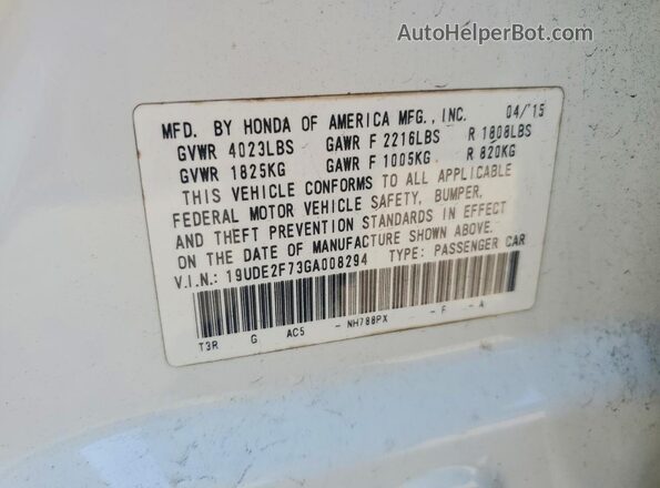 19UDE2F73GA008294 2016 ACURA ILX White Շարժիչի բաժամունքի տեսք