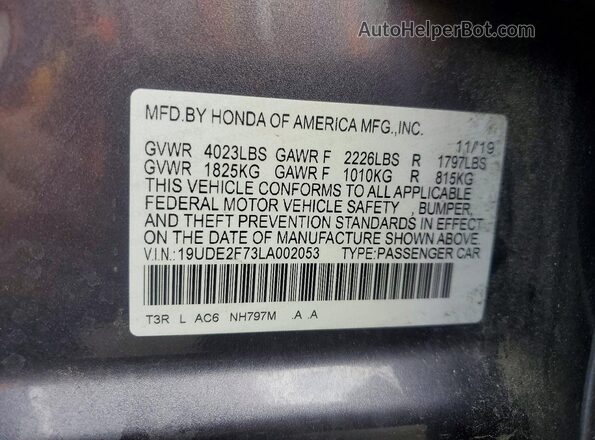 19UDE2F73LA002053 2020 ACURA ILX Charcoal Вид підкапотного простору
